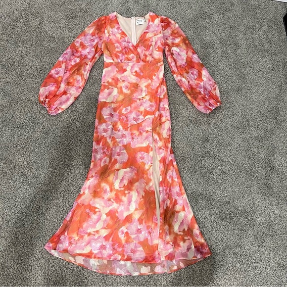 NWT Hello Molly  Orange Pink Side Slit Midi Floral Dress Women’s Size Small - Picture 5 of 15